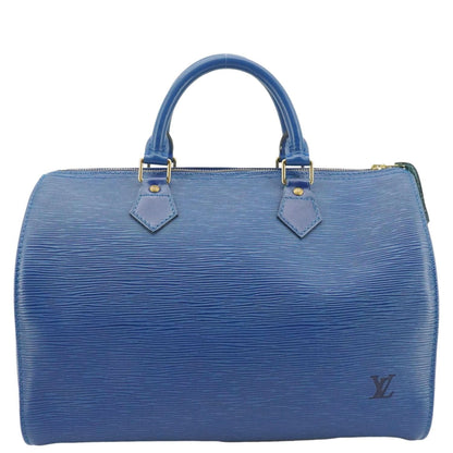LOUIS VUITTON Speedy Epi Leather Satchel Bag Blue