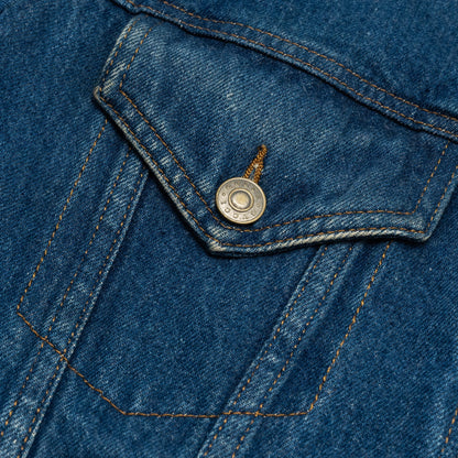 GUCCI Size 48 Tiger Denim Jacket With Embroidery Cotton Blue/Multicolour