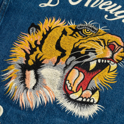 GUCCI Size 48 Tiger Denim Jacket With Embroidery Cotton Blue/Multicolour