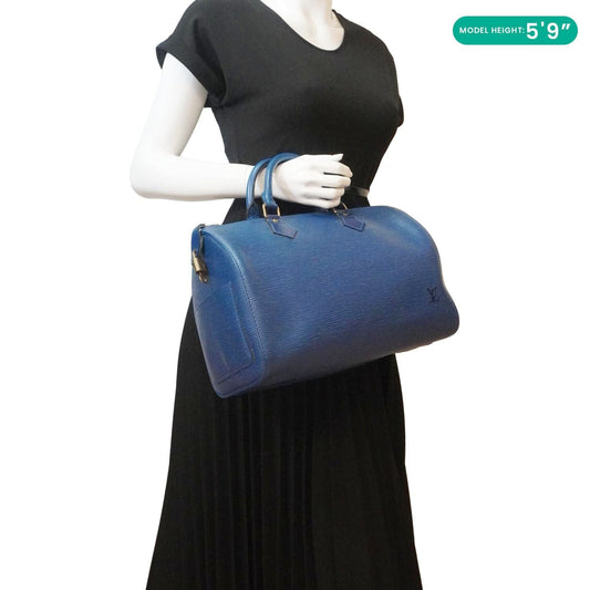 LOUIS VUITTON Speedy Epi Leather Satchel Bag Blue