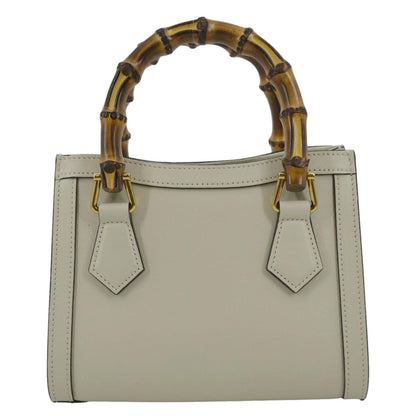 GUCCI Diana Bamboo Mini Leather Tote Bag White 655661