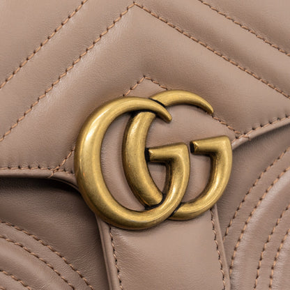 Gucci GG Marmont Mini Top Handle Bag Leather Dark Beige