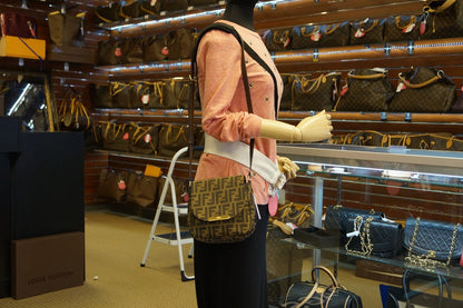 Fendi Zucca Canvas Leather Brown Black Messenger Bag