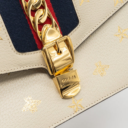 Gucci Small Sylvia Bag Bee and Star Printed Calfskin White