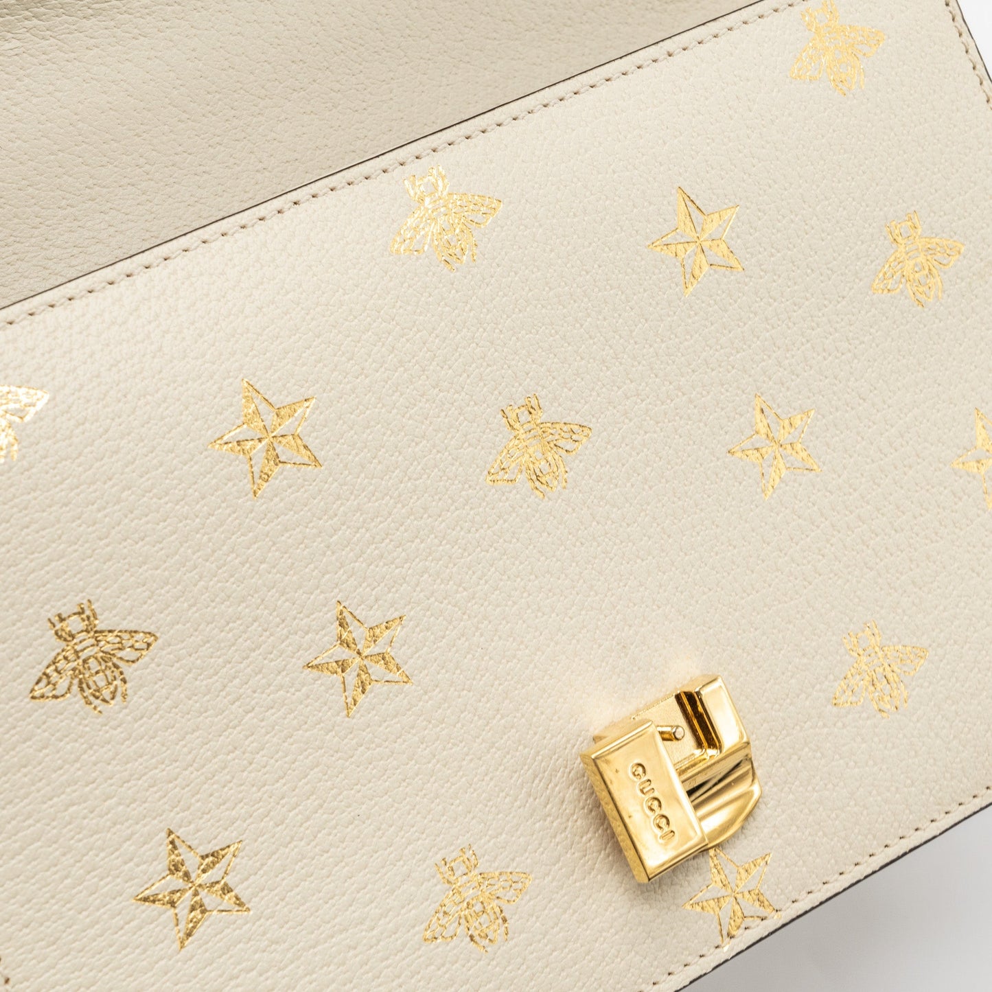 Gucci Small Sylvia Bag Bee and Star Printed Calfskin White