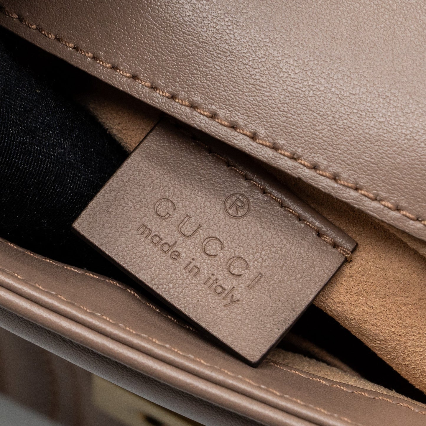 Gucci GG Marmont Mini Top Handle Bag Leather Dark Beige