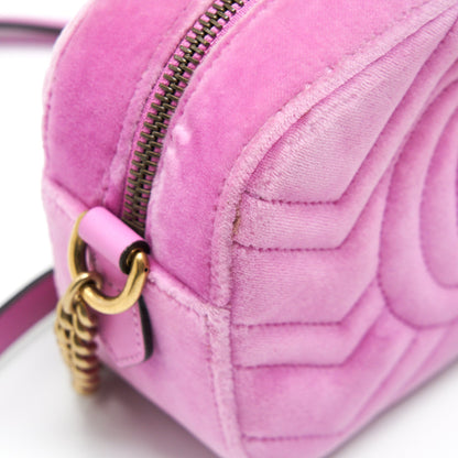 Gucci GG Marmont Camera Bag Velvet Pink With Crystal