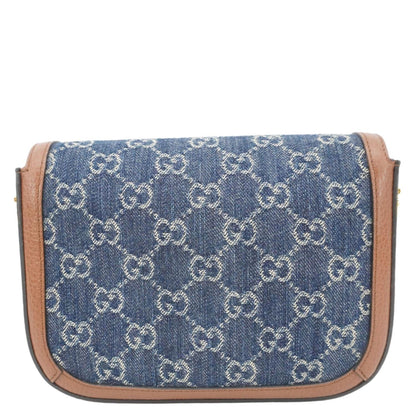 GUCCI Horsebit 1955 Flap Mini Denim Shoulder Bag Blue 658574