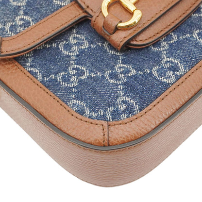 GUCCI Horsebit 1955 Flap Mini Denim Shoulder Bag Blue 658574