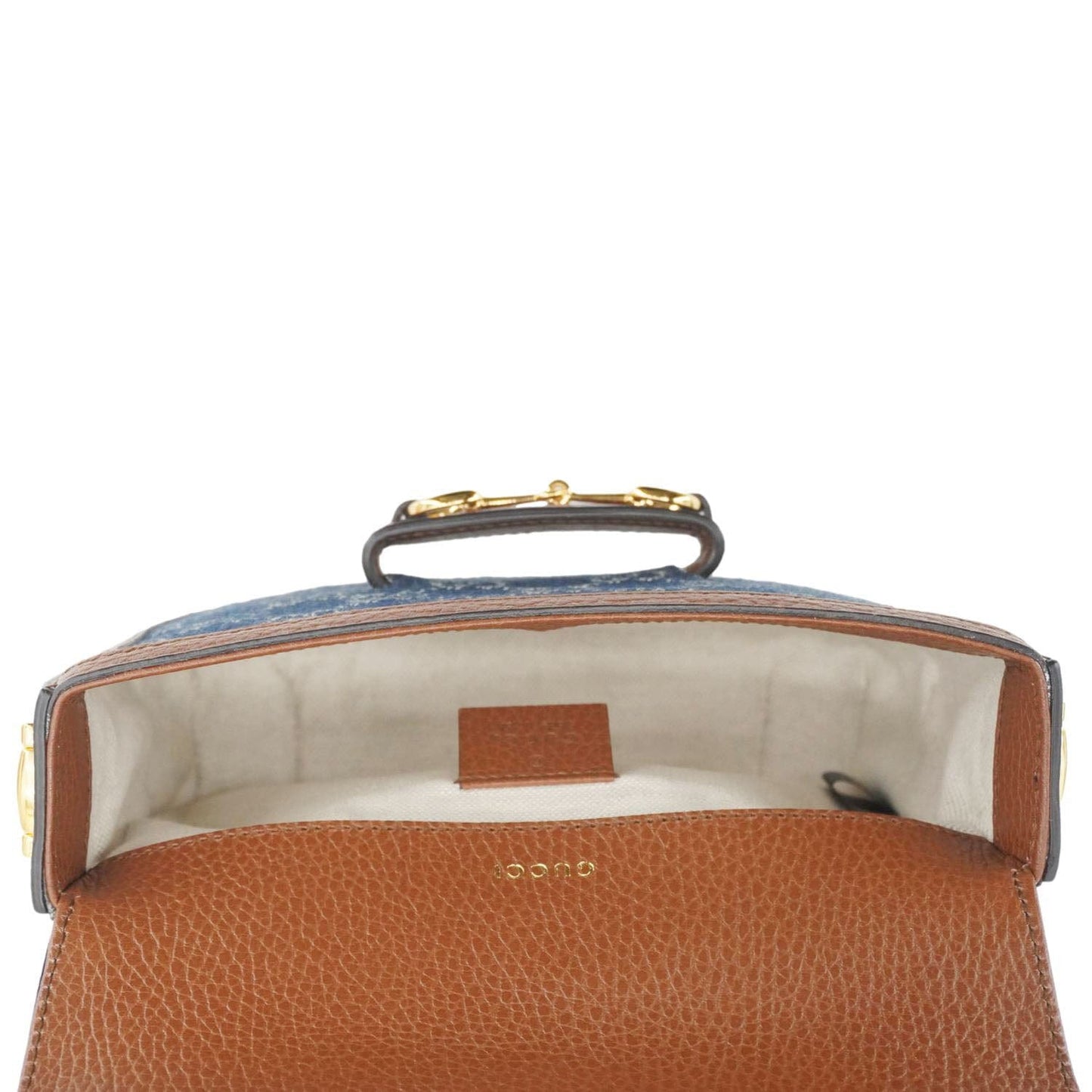 GUCCI Horsebit 1955 Flap Mini Denim Shoulder Bag Blue 658574