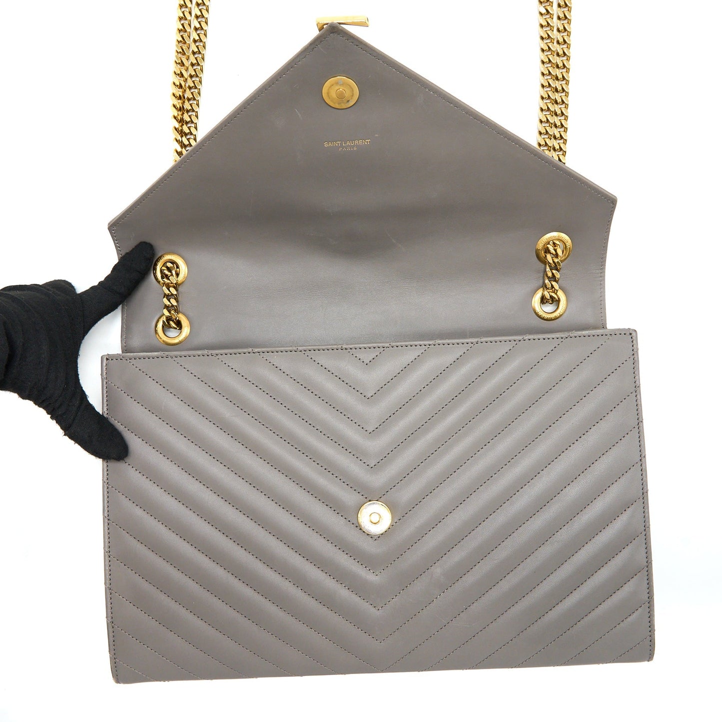 Saint Laurent Envelope Large Bag Calfskin Grey GHW