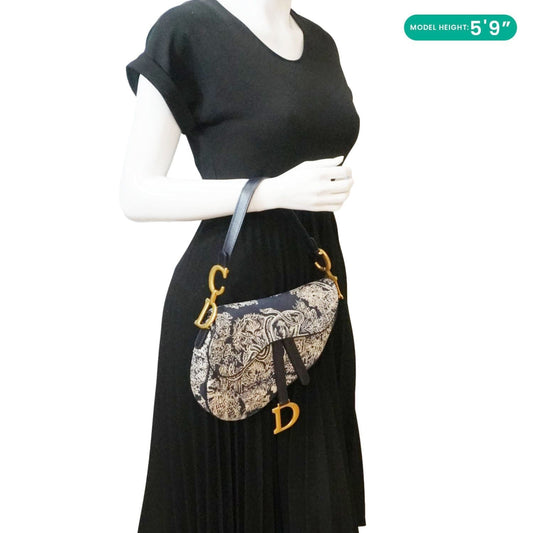 CHRISTIAN DIOR Saddle Reverse Embroidered Toile Hobo Bag Blue