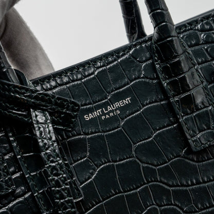 Saint Laurent/YSL Sac de Jour Nano Croc-embossed Calfskin Dark Green SHW