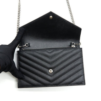 Saint Laurent/YSL Cassandra Matelasse Envelope Chain Wallet Grained Calfskin Black SHW