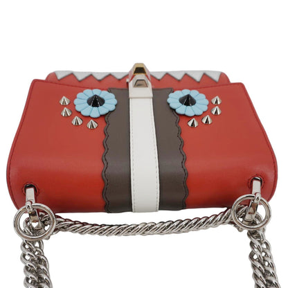 FENDI Studded Kan I Vitello Liberty Lucido Catalan Leather Shoulder Bag Multicolor