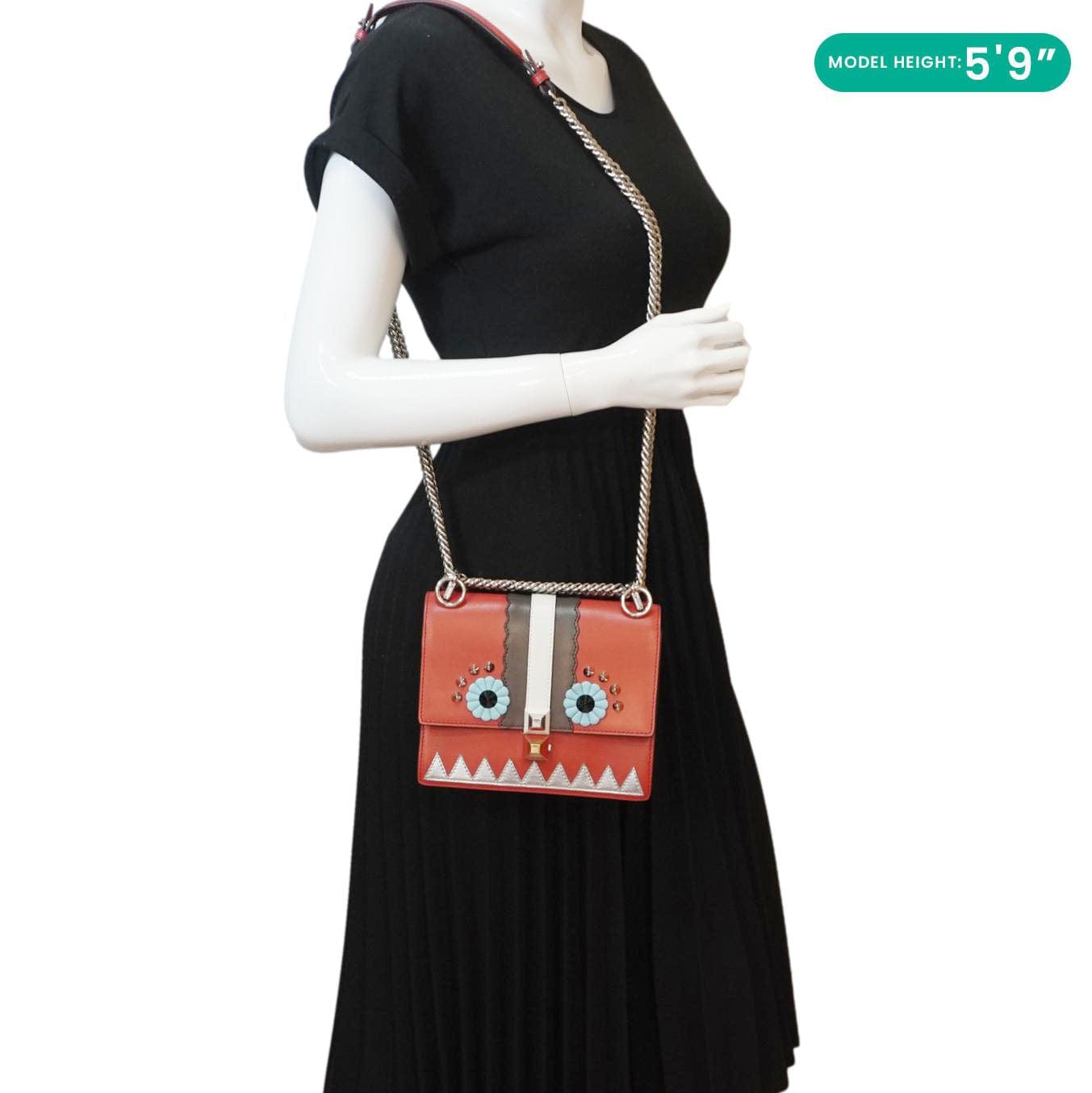 FENDI Studded Kan I Vitello Liberty Lucido Catalan Leather Shoulder Bag Multicolor