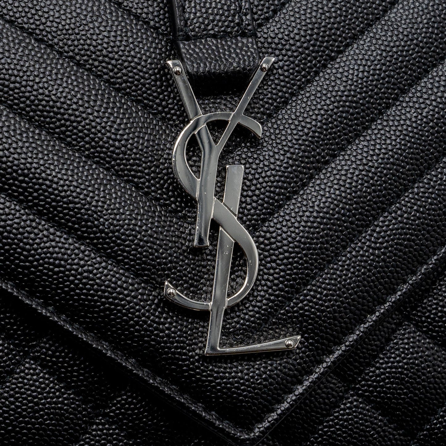 Saint Laurent/YSL Envelope Medium Chain Bag Grained Calfskin Mix Matelasse Black SHW