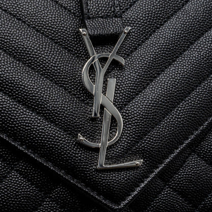 Saint Laurent/YSL Envelope Medium Chain Bag Grained Calfskin Mix Matelasse Black SHW