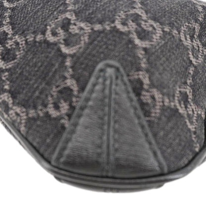 GUCCI Horsebit Slim Small GG Monogram Denim Hobo Shoulder Bag Black 774719