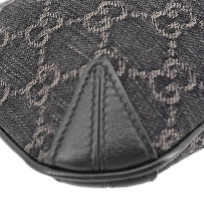 GUCCI Horsebit Slim Small GG Monogram Denim Hobo Shoulder Bag Black 774719