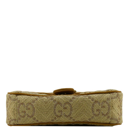 GUCCI GG Marmont Small Raffia Shoulder Bag Natural Beige 443497