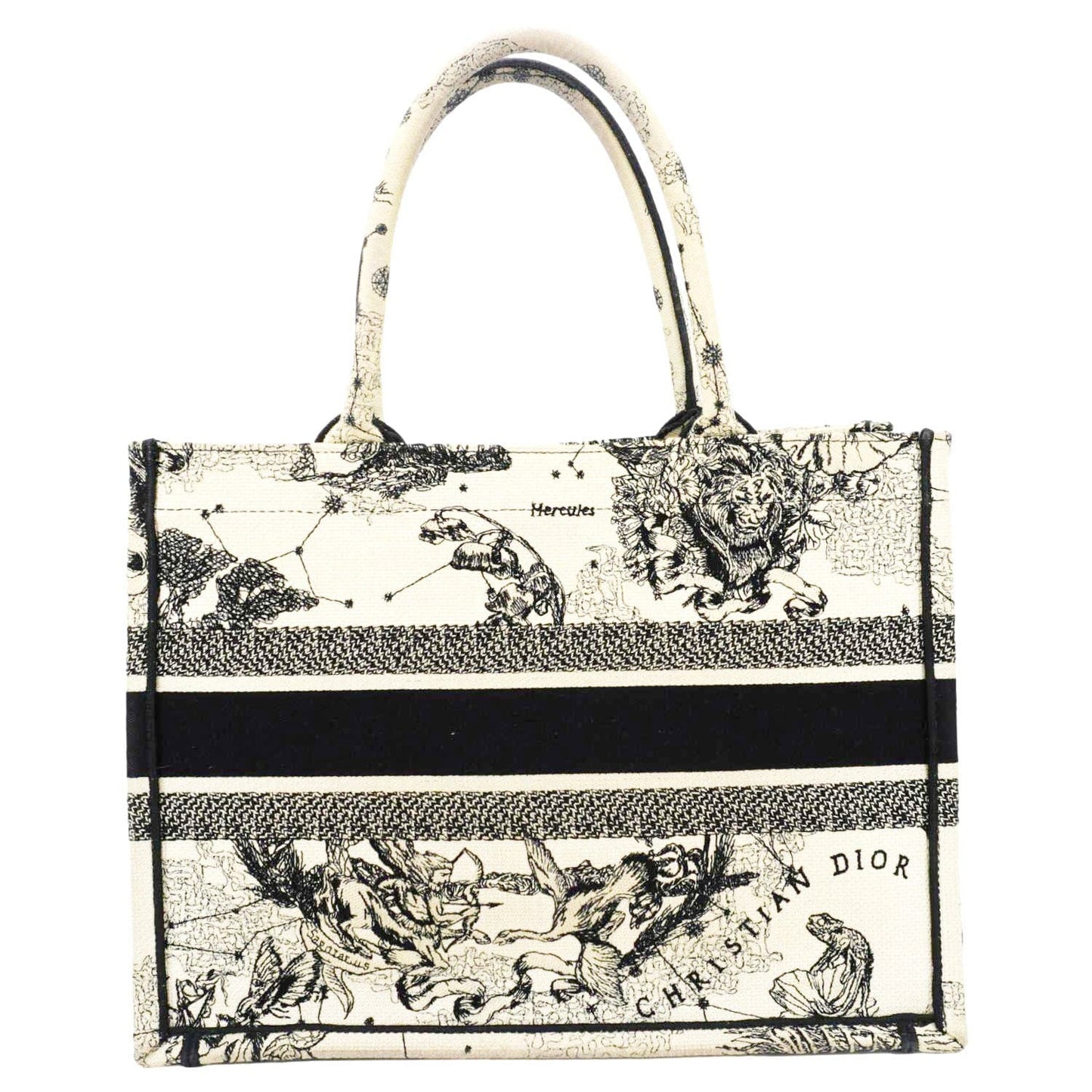 CHRISTIAN DIOR Book Zodiac Embroidery Canvas Tote Bag Latte