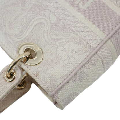 CHRISTIAN DIOR Lady dior D-Lite Embroidered Canvas Shoulder Bag White