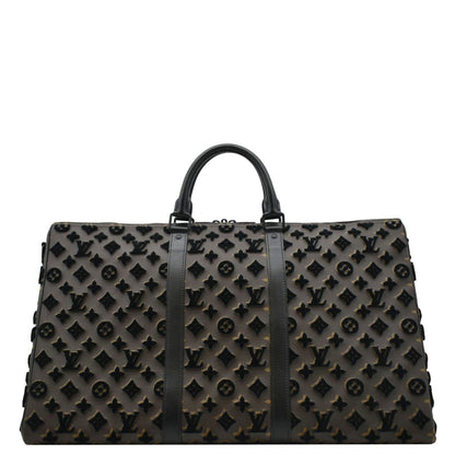 LOUIS VUITTON Keepall Triangle 50 Monogram Tuffetage Travel Bag Black