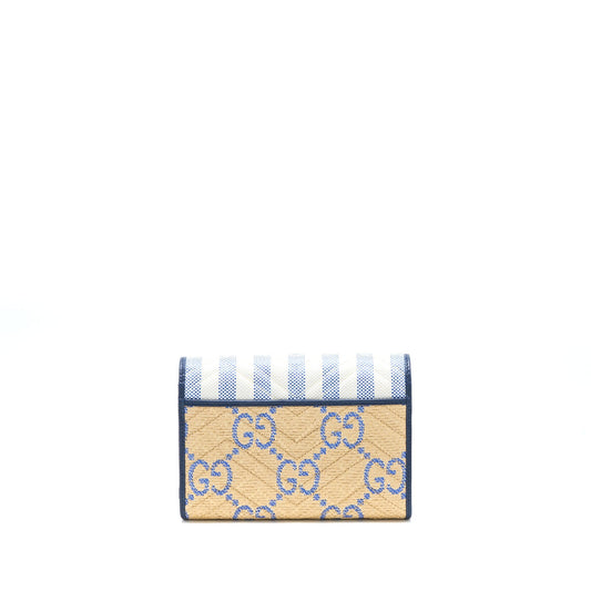 Gucci GG Marmont Flap Bag Matelasse Raffia Blue/Multicolour Brushed