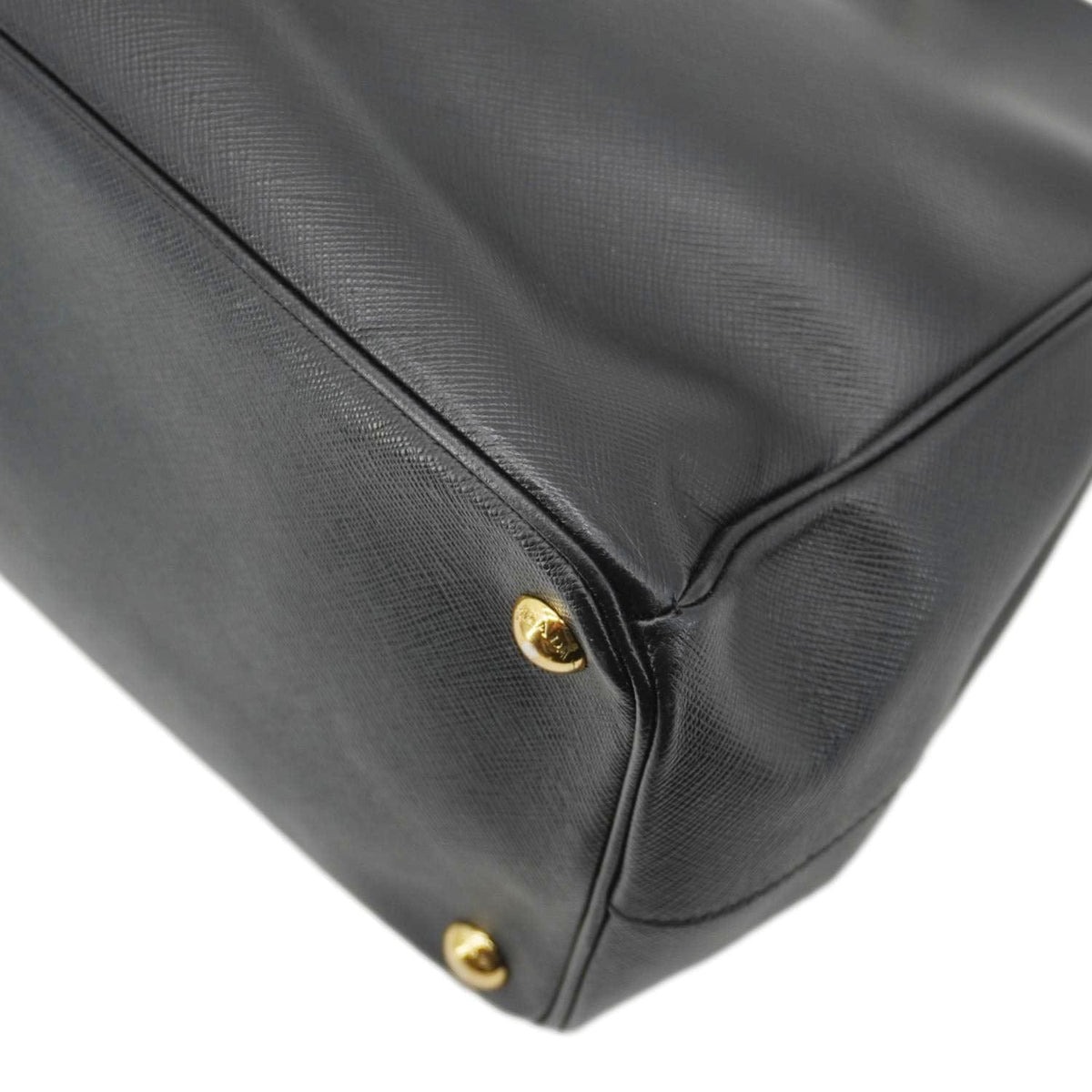 PRADA Galleria Double Zip Saffiano Leather Top Handle Tote Bag Black