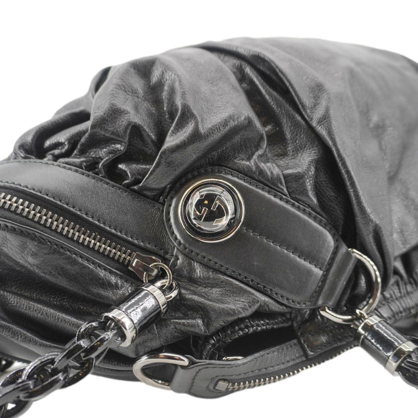 GUCCI Galaxy Medium Leather Top Handle Shoulder Bag Black 228838