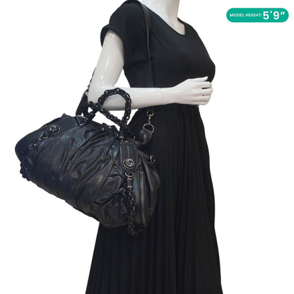 GUCCI Galaxy Medium Leather Top Handle Shoulder Bag Black 228838