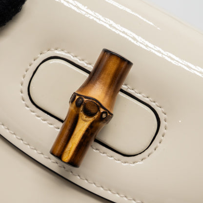 Gucci Bamboo 1947 Mini Top Handle Bag Patent Leather White
