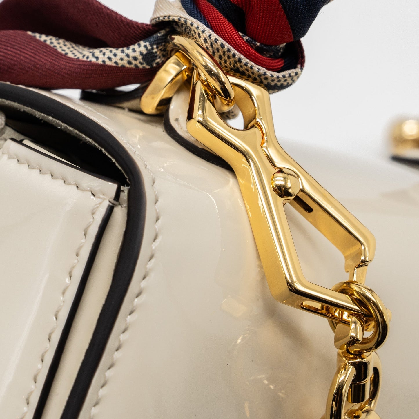 Gucci Bamboo 1947 Mini Top Handle Bag Patent Leather White