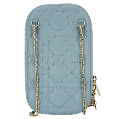 CHRISTIAN DIOR Lady Dior Call'in Cannage Leather Phone Holder Blue
