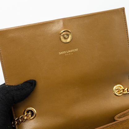 Saint Laurent Kate Chain Wallet with Tassel Suede Brown GHW
