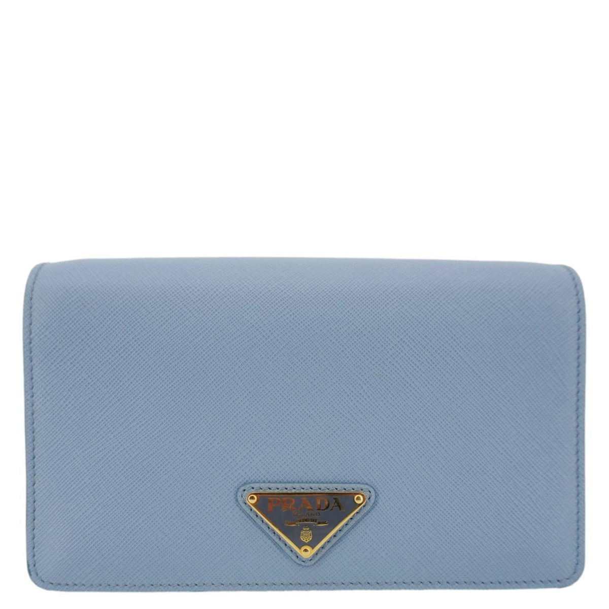 PRADA Bandoliera Flip Lock Saffiano Leather Chain Crossbody Bag Blue