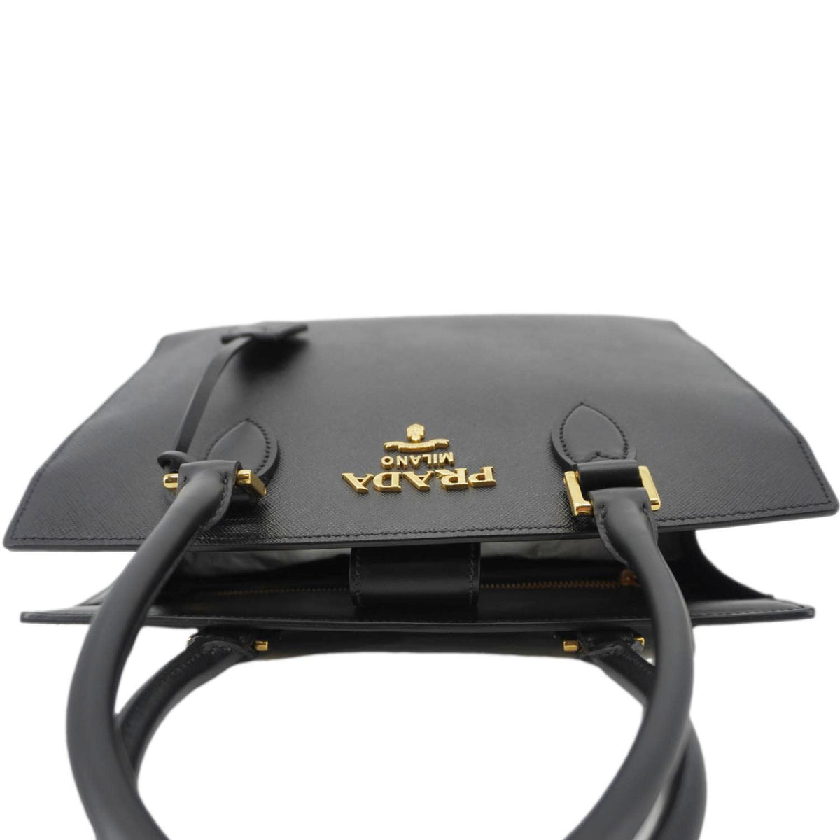 PRADA Soft Zippered Saffiano Leather Tote Bag Black