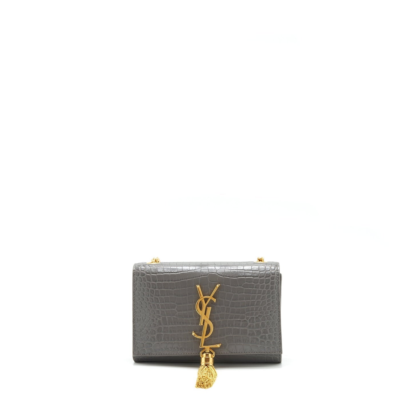 Saint Laurent/YSL Kate Tassel Croc Embossed Calfskin Grey GHW
