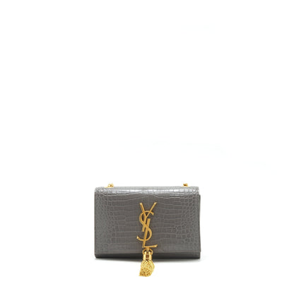 Saint Laurent/YSL Kate Tassel Croc Embossed Calfskin Grey GHW