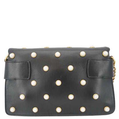 GUCCI Broadway Queen Margaret Pearl Studded Nappa Leather Crossbody Bag Black 453778