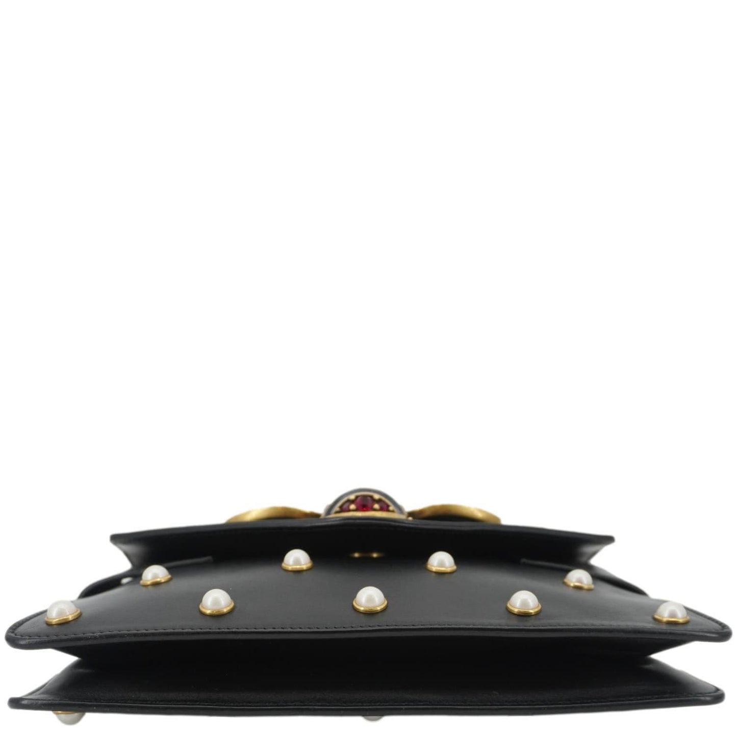 GUCCI Broadway Queen Margaret Pearl Studded Nappa Leather Crossbody Bag Black 453778