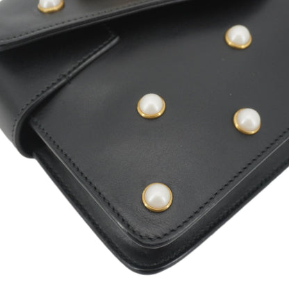 GUCCI Broadway Queen Margaret Pearl Studded Nappa Leather Crossbody Bag Black 453778