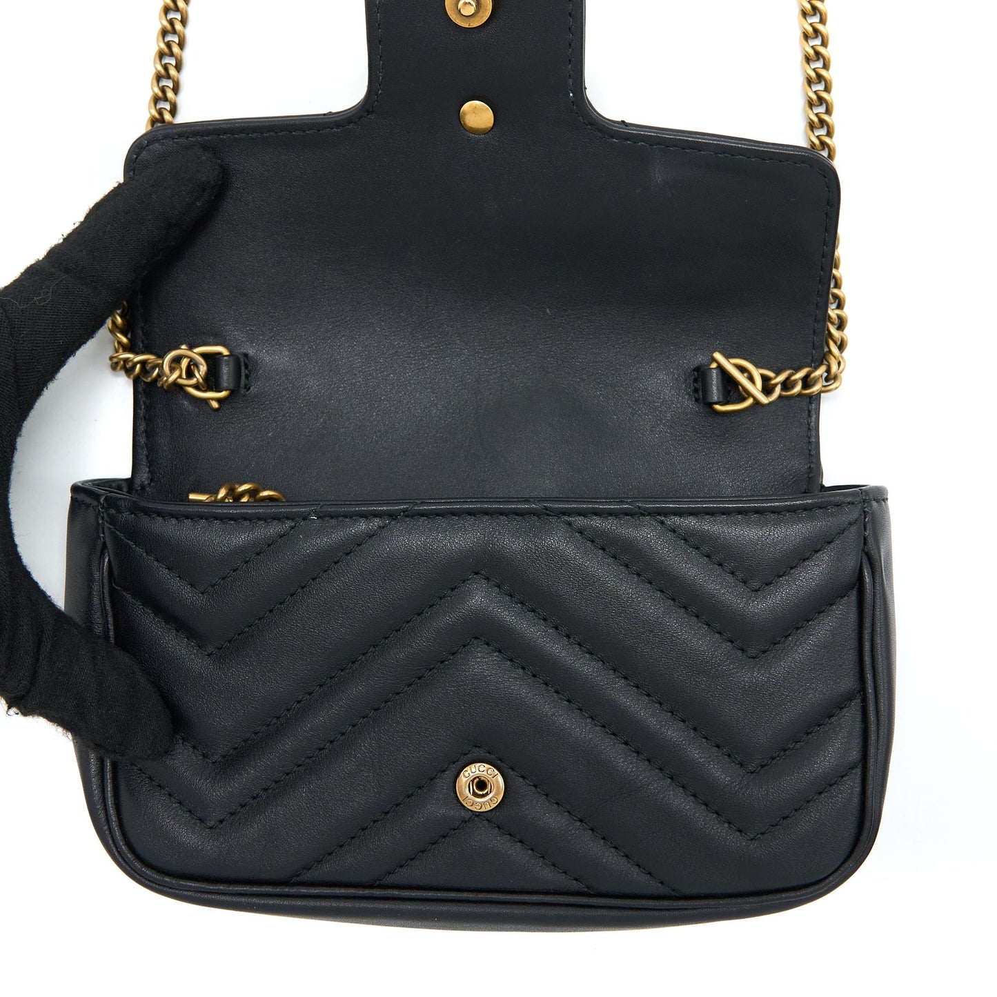 Gucci GG Marmont Super Mini Chain Bag Calfskin Black Brushed