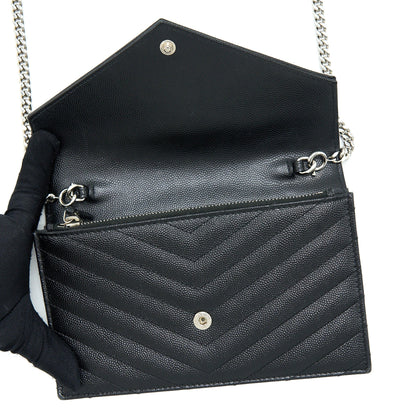 Saint Laurent/YSL Envelop Chain Wallet Caviar Black SHW