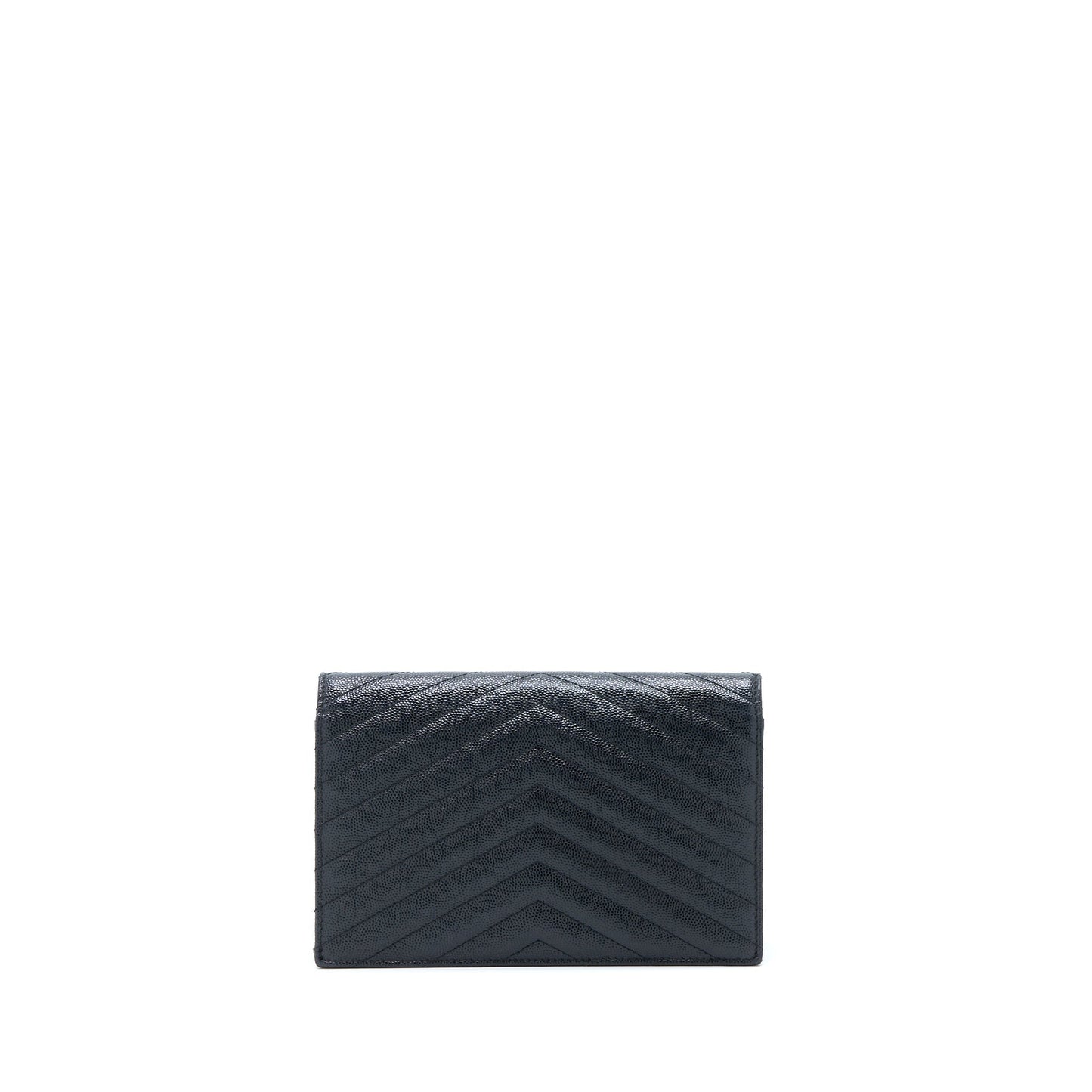Saint Laurent/ YSL Envelope Wallet On Chain Grain Calfskin Black SHW