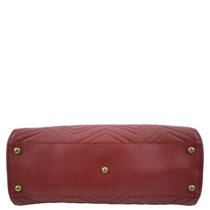 GUCCI GG Marmont Medium Matelasse Leather Top Handle Shoulder Bag Red 443505
