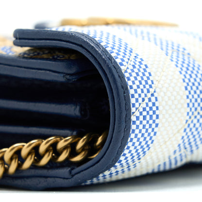 Gucci GG Marmont Flap Bag Matelasse Raffia Blue/Multicolour Brushed