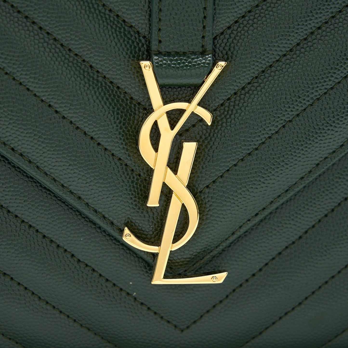Saint Laurent Chevron Monogram Flap Bag Dark Green GHW