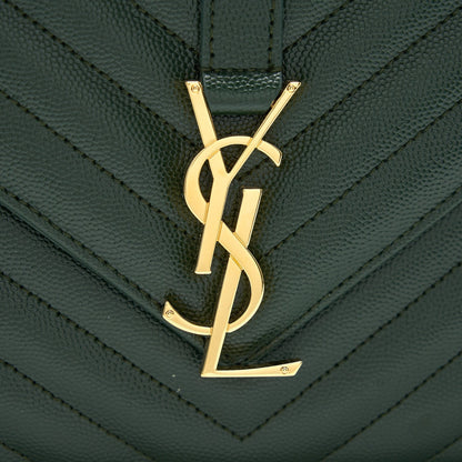Saint Laurent Chevron Monogram Flap Bag Dark Green GHW
